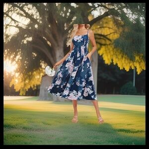 Grace Karin Blue and White Spaghetti Strap Sundress